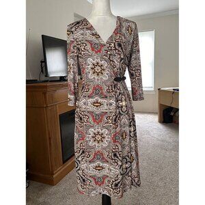 Charter Club Career Dress Multi Equestrian Print Size S Faux  Wrap Leath…
